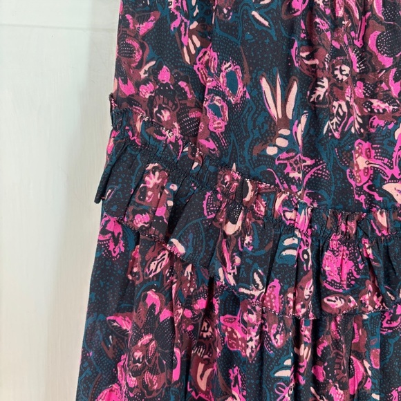 ULLA JOHNSON Amalia Midnight Floral Midi Skirt Tiered Ruffle Pink Navy Size 2‎ - Picture 15 of 17
